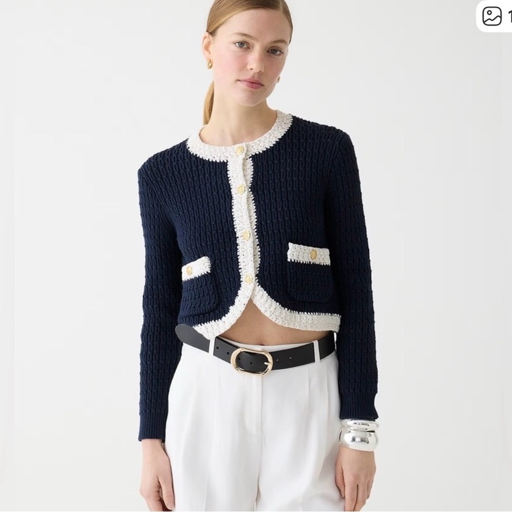 J.Crew Cropped sweater lady jacket with contrast trim Size S - Picture 2 of 16